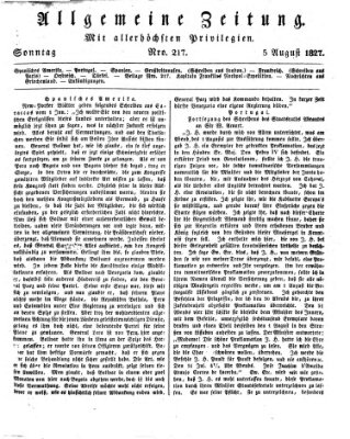 Allgemeine Zeitung Sonntag 5. August 1827