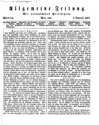 Allgemeine Zeitung Montag 6. August 1827