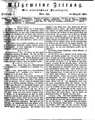 Allgemeine Zeitung Freitag 10. August 1827