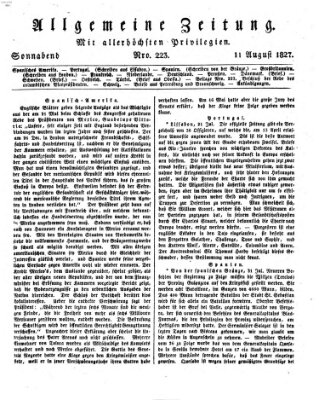 Allgemeine Zeitung Samstag 11. August 1827