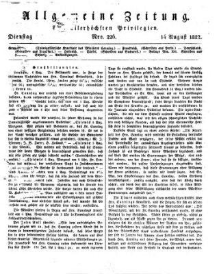 Allgemeine Zeitung Dienstag 14. August 1827