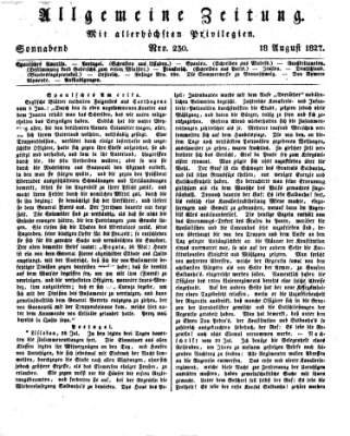 Allgemeine Zeitung Samstag 18. August 1827