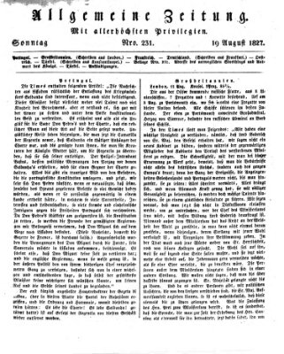 Allgemeine Zeitung Sonntag 19. August 1827