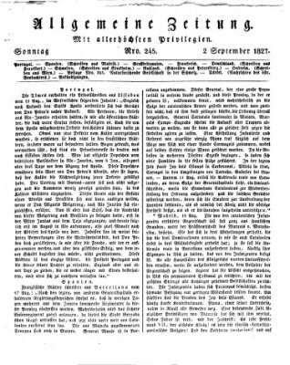 Allgemeine Zeitung Sonntag 2. September 1827