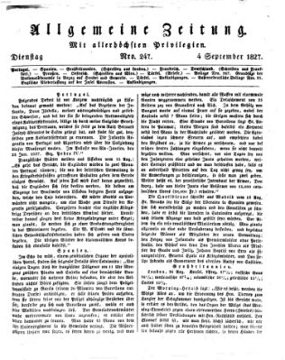 Allgemeine Zeitung Dienstag 4. September 1827