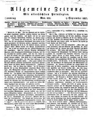 Allgemeine Zeitung Sonntag 9. September 1827