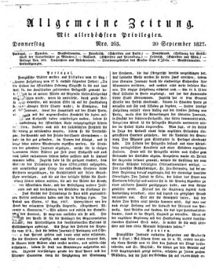 Allgemeine Zeitung Donnerstag 20. September 1827