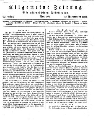 Allgemeine Zeitung Dienstag 25. September 1827