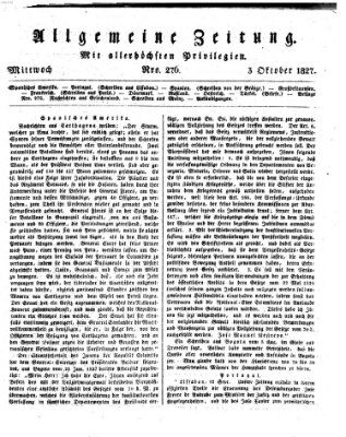 Allgemeine Zeitung Mittwoch 3. Oktober 1827