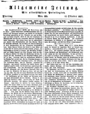 Allgemeine Zeitung Freitag 12. Oktober 1827