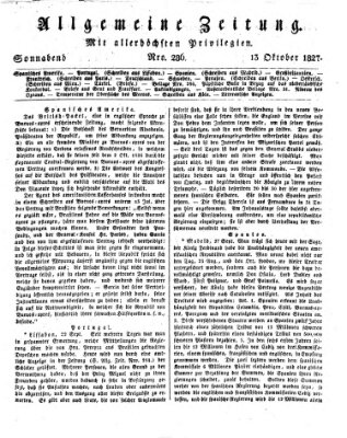 Allgemeine Zeitung Samstag 13. Oktober 1827