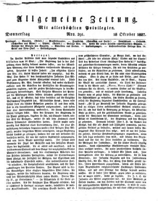 Allgemeine Zeitung Donnerstag 18. Oktober 1827