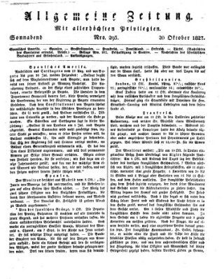 Allgemeine Zeitung Samstag 20. Oktober 1827