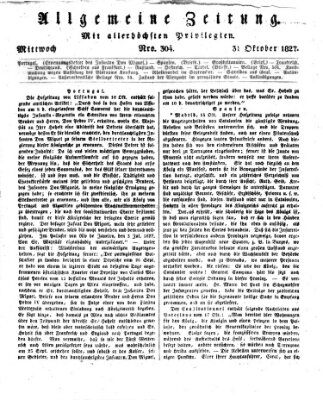 Allgemeine Zeitung Mittwoch 31. Oktober 1827