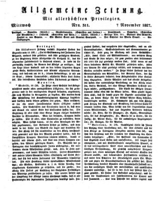 Allgemeine Zeitung Mittwoch 7. November 1827