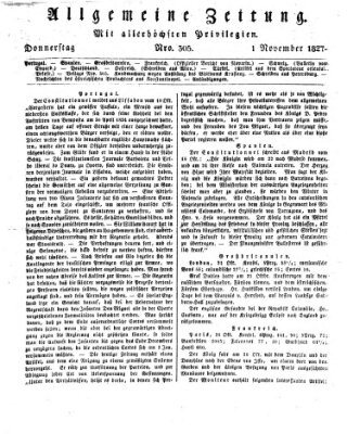 Allgemeine Zeitung Donnerstag 1. November 1827