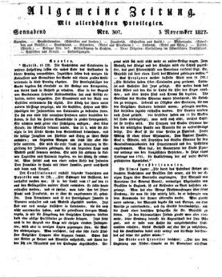 Allgemeine Zeitung Samstag 3. November 1827