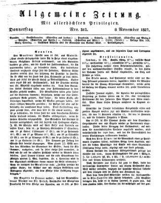 Allgemeine Zeitung Donnerstag 8. November 1827