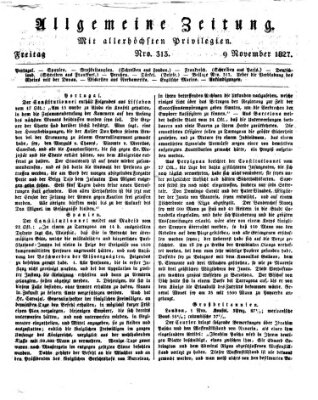 Allgemeine Zeitung Freitag 9. November 1827