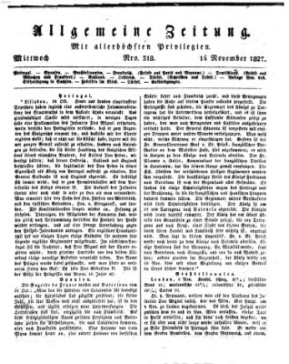 Allgemeine Zeitung Mittwoch 14. November 1827