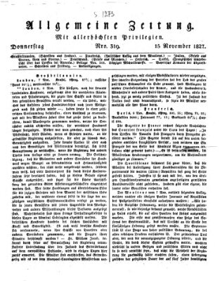 Allgemeine Zeitung Donnerstag 15. November 1827