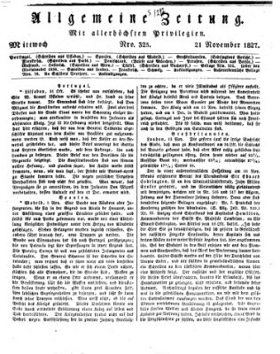 Allgemeine Zeitung Mittwoch 21. November 1827