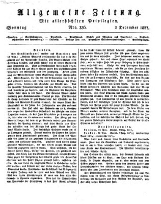 Allgemeine Zeitung Sonntag 2. Dezember 1827