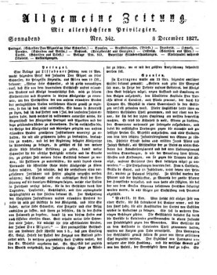 Allgemeine Zeitung Samstag 8. Dezember 1827