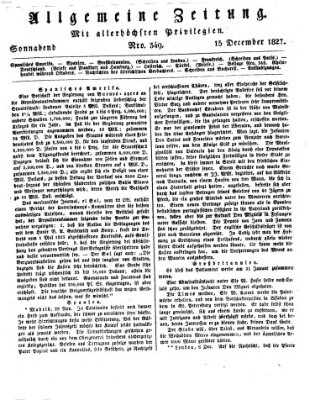 Allgemeine Zeitung Samstag 15. Dezember 1827