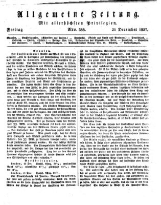 Allgemeine Zeitung Freitag 21. Dezember 1827