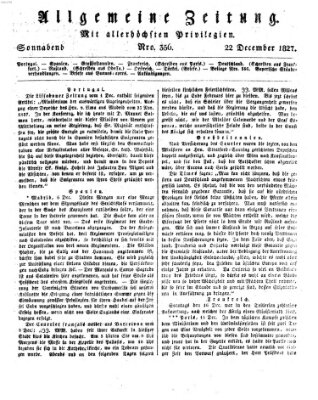 Allgemeine Zeitung Samstag 22. Dezember 1827