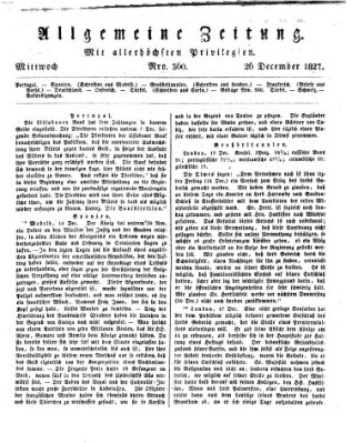 Allgemeine Zeitung Mittwoch 26. Dezember 1827