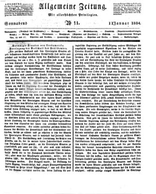 Allgemeine Zeitung Samstag 11. Januar 1834