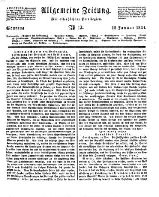 Allgemeine Zeitung Sonntag 12. Januar 1834