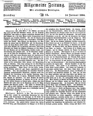 Allgemeine Zeitung Dienstag 14. Januar 1834