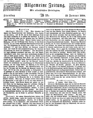 Allgemeine Zeitung Dienstag 21. Januar 1834