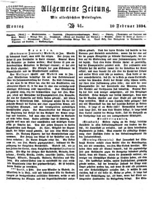 Allgemeine Zeitung Montag 10. Februar 1834