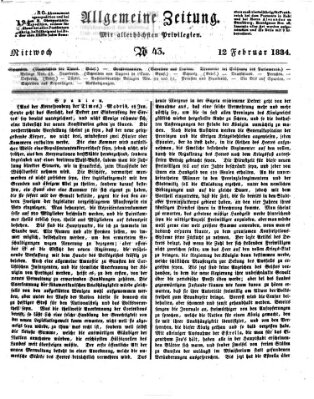 Allgemeine Zeitung Mittwoch 12. Februar 1834