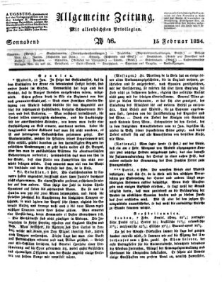 Allgemeine Zeitung Samstag 15. Februar 1834