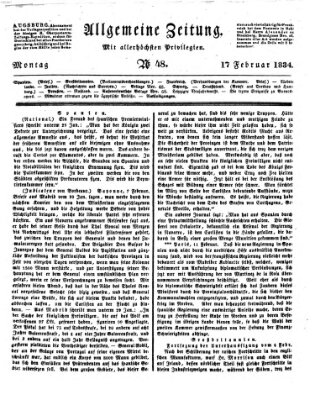 Allgemeine Zeitung Montag 17. Februar 1834