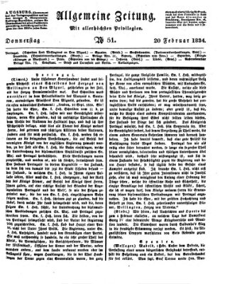 Allgemeine Zeitung Donnerstag 20. Februar 1834