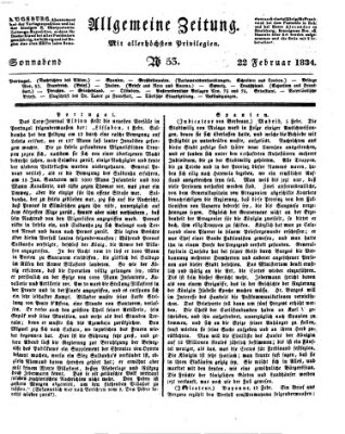 Allgemeine Zeitung Samstag 22. Februar 1834