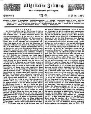 Allgemeine Zeitung Sonntag 2. März 1834