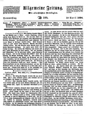 Allgemeine Zeitung Donnerstag 10. April 1834
