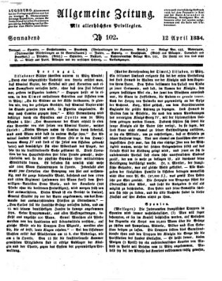 Allgemeine Zeitung Samstag 12. April 1834