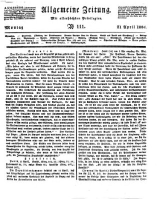 Allgemeine Zeitung Montag 21. April 1834