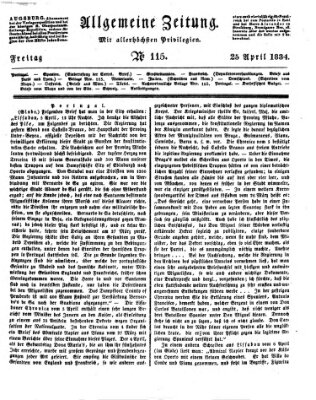 Allgemeine Zeitung Freitag 25. April 1834