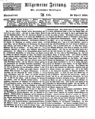 Allgemeine Zeitung Samstag 26. April 1834