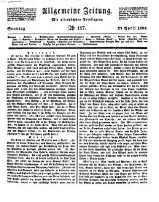 Allgemeine Zeitung Sonntag 27. April 1834