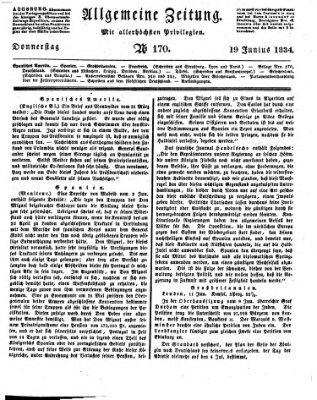 Allgemeine Zeitung Donnerstag 19. Juni 1834